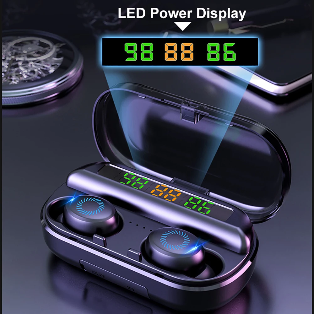 المحمولة سماعات أذن لاسلكية مزودة بتقنية البلوتوث 5.0 سماعات أذن TWS مع LED عرض 8D ستيريو الرياضة سماعات مقاومة للماء ل IOS الروبوت