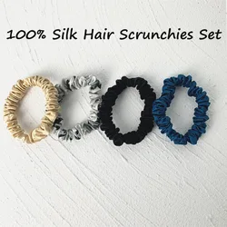 3PCS 100% Real Silk Hair Skinnies Scrunchie Set Elastic Band Ponytail Holders for Women Girls Silk Hair Ties Width 1.3cm