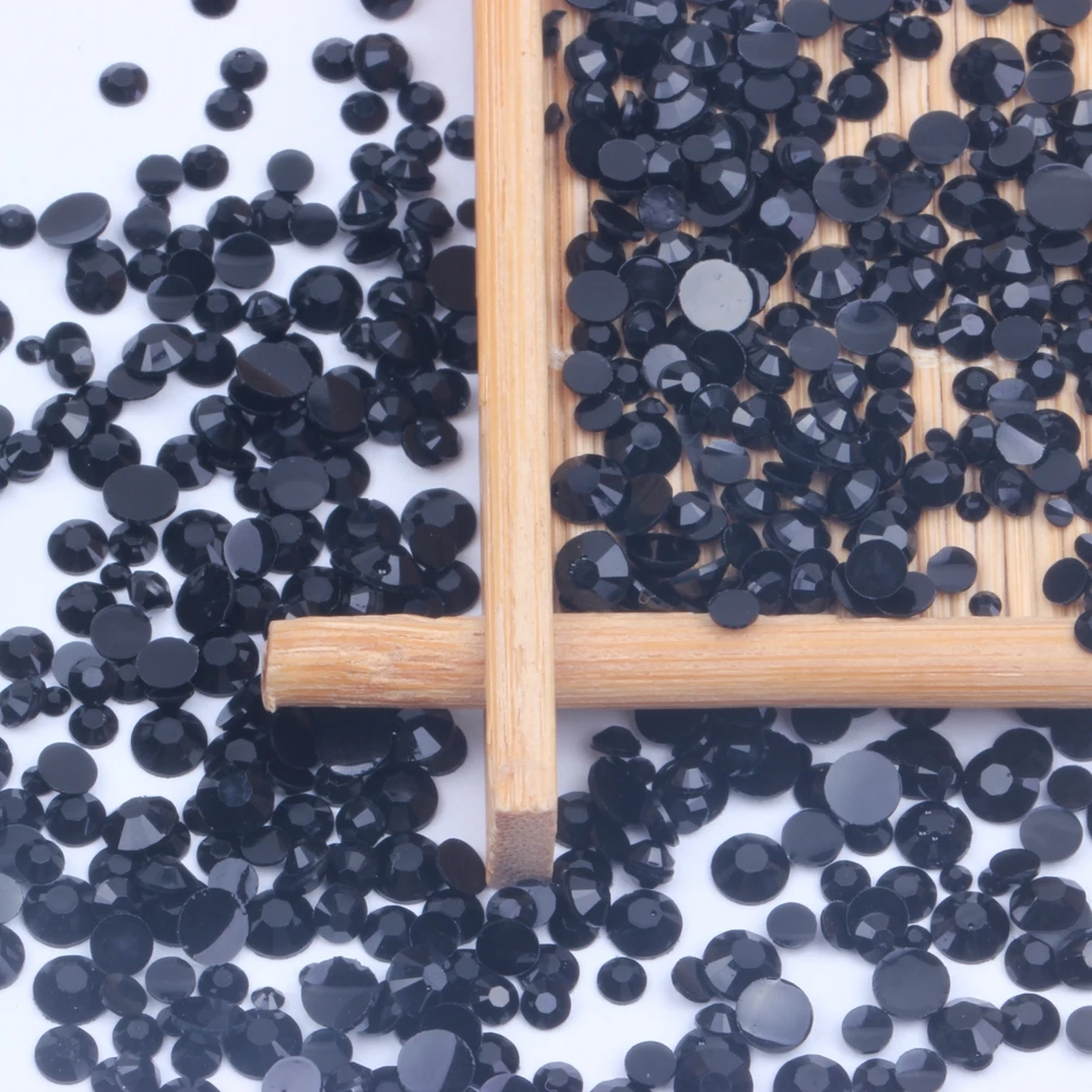 2-6mm BLACK Resin Rhinestones Round Flatback Non Hot Fix Diamonds Appliques For Craft Fabric Wedding Dresses