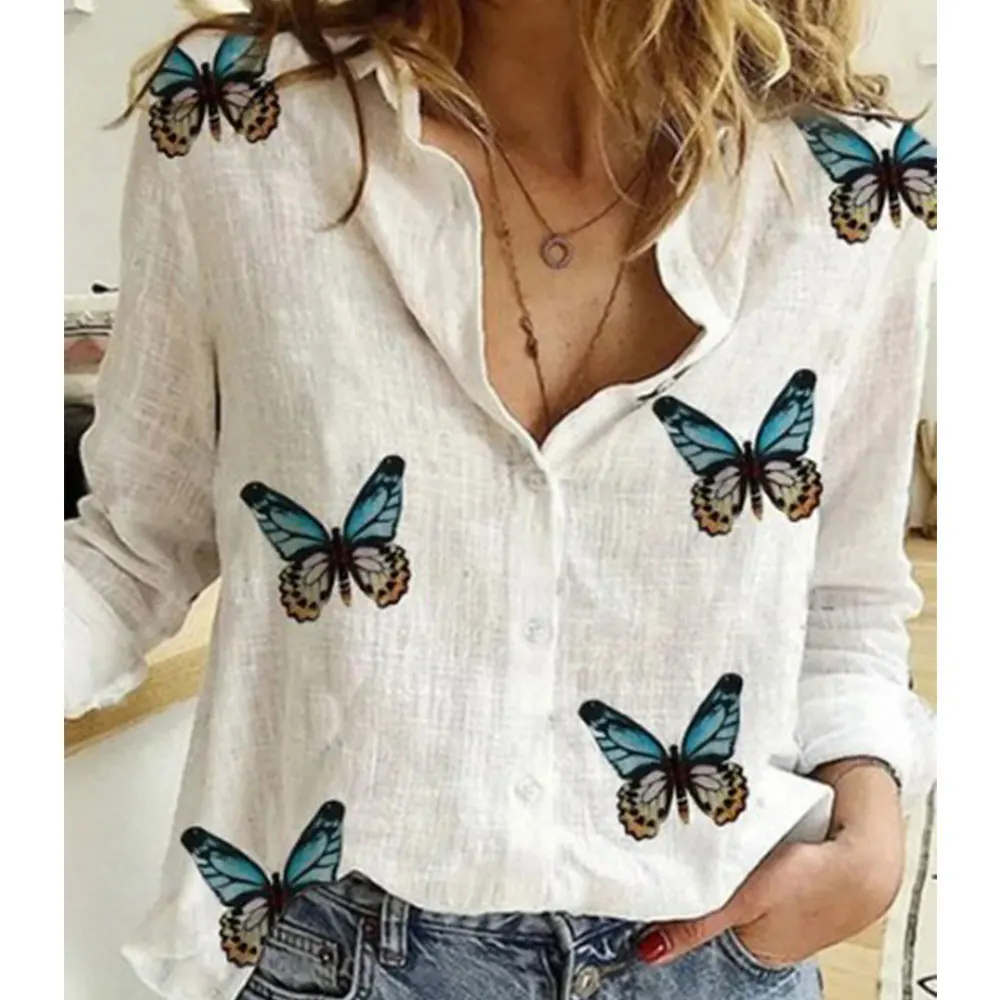 Gentillove Autumn Long Sleeve Casual Loose Shirt Women Elegant Butterfly Floral Print Tops and Blouses 2020 Vintage Cotton Tunic