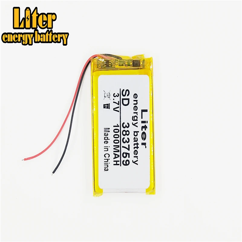 แบตเตอรี่ลิเธียมโพลิเมอร์แบตเตอรี่ 383759 3.7V Lipoแบตเตอรี่ 1000MahสำหรับMP4 MP5 GPS DVD Li-Polymerแบตเตอรี่