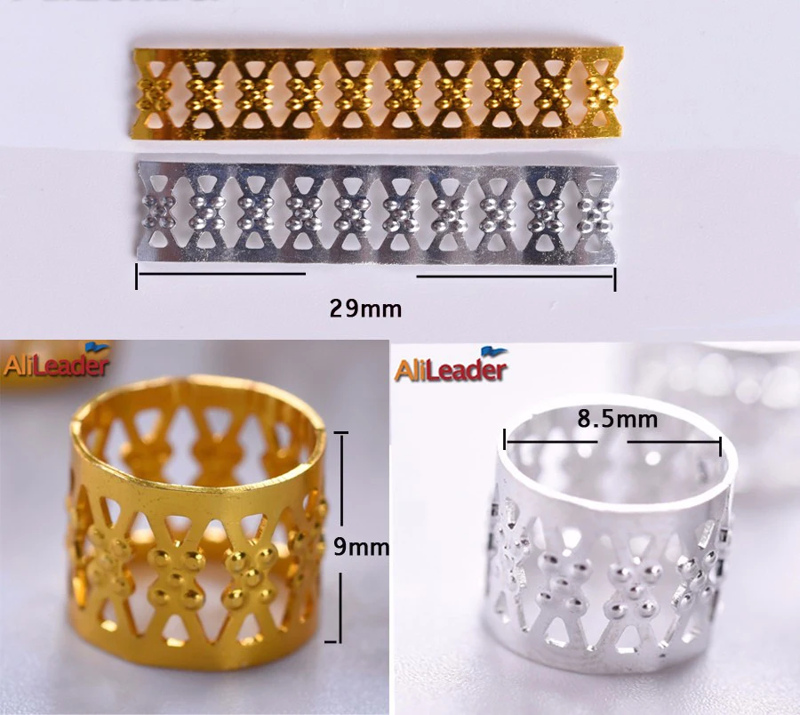 Image 3: Alileader – perles tubulaires en argent doré pour tresses, bijoux, bague, Dreadlock, perles réglables, manchettes de tresse, perles creuses pour cheveux