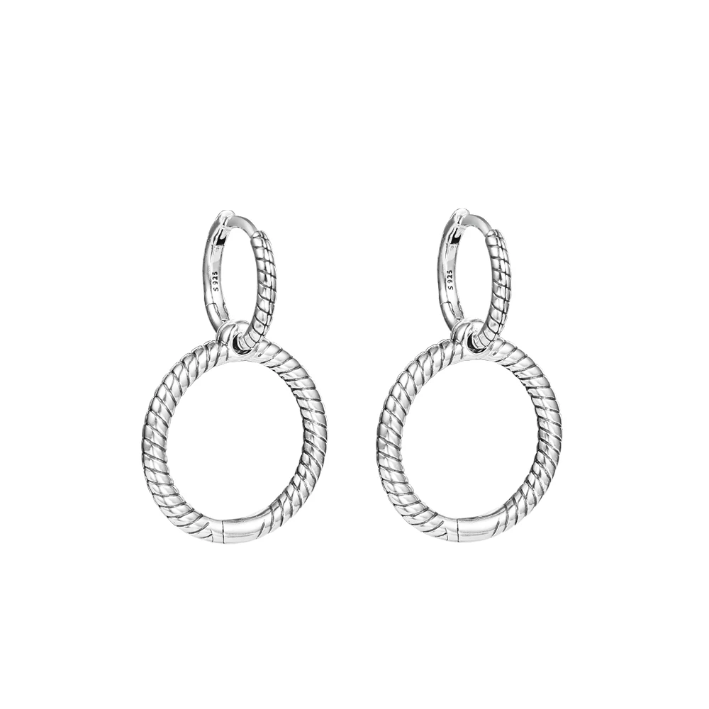 

Sterling Silver Jewelry Europe Moments Charm Double Hoop Earrings For Women Fashion Jewelry Bijouterie 2021 Mother's Day Gift