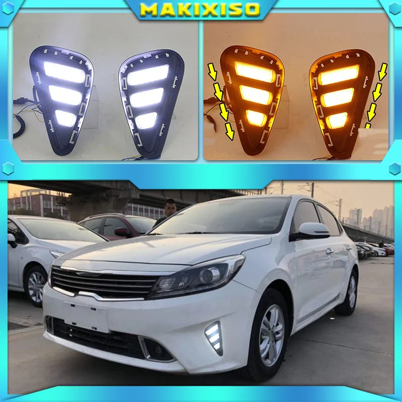 

2PCS LED DRL Daytime Running Light Fog Lamp For Kia Forte 2018 with Yellow Turn Signal Indicator style relay