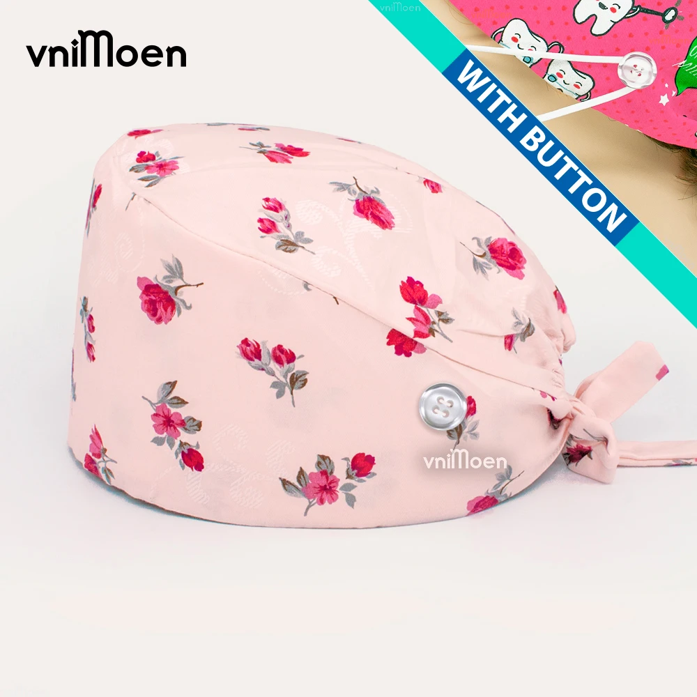 Chapeaux UC de style fleur rose pour femmes, chapeau de médecin, chapeau d'infirmière, pur coton, absorbant la sueur, générateurs de serviettes, couvre-chef, vente en gros, été