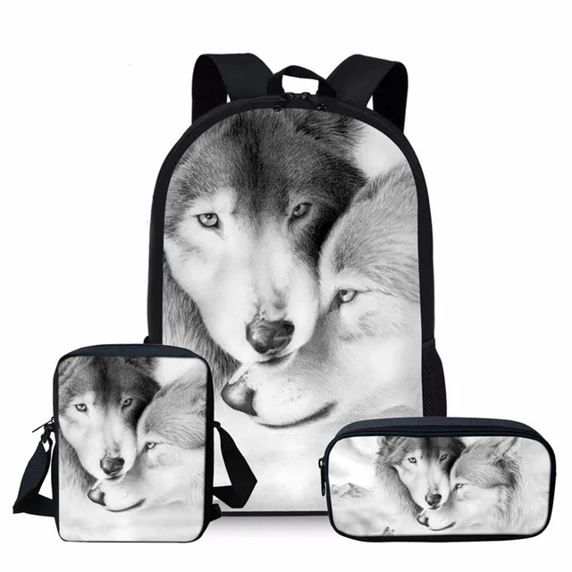 Cool Animal Wolf 3D Print School Bag Set for Primary Boys Girls High Student Backpack Kids Schoolbag Children Mochila Escolar