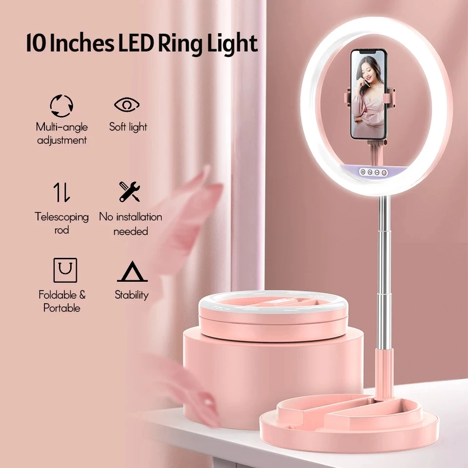 

Dimmable Led Selfie Ring Light Profissional With Stand Foldable Portable Ring Photography Lamp For Phone Makeup Video Live