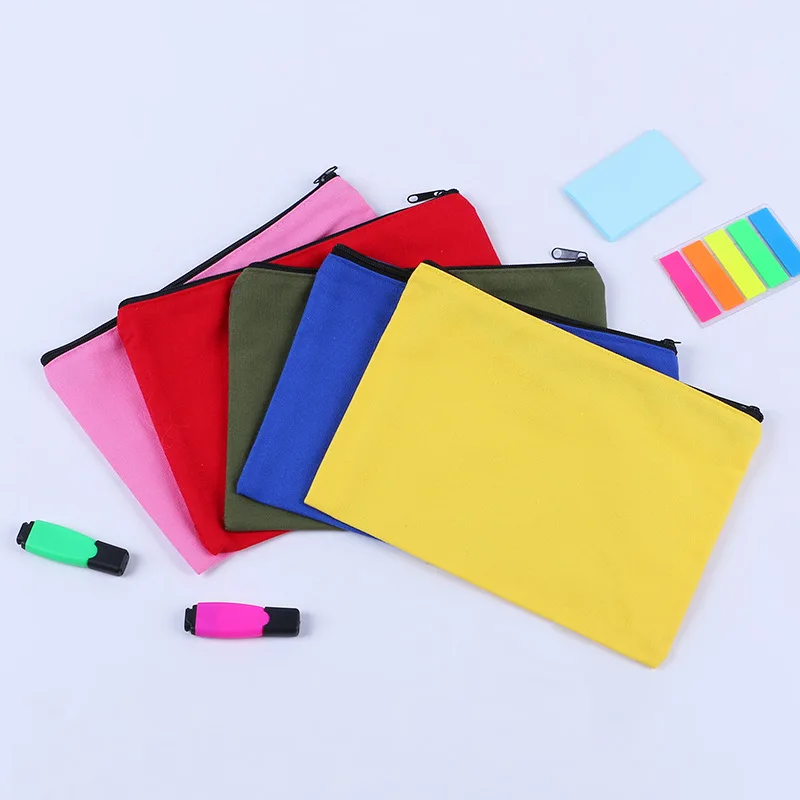 300Pcs 21x14cm 5 Colors Canvas Makeup Bags Zipper Pouch Bags Pencil Case Blank DIY Craft Bags Cosmetic Pouch for Travel School