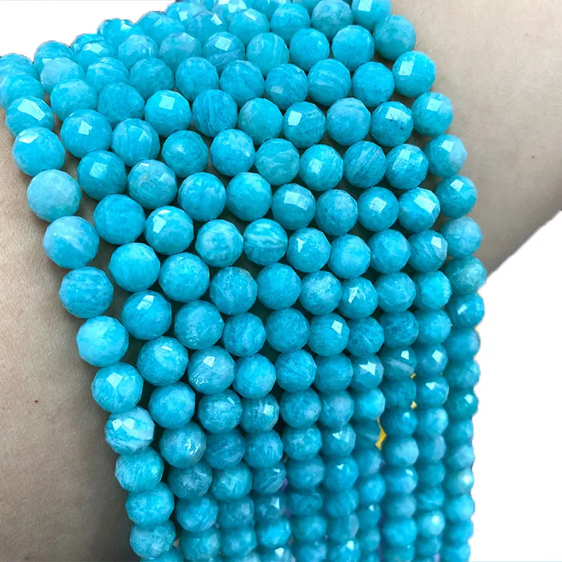 

Fine 100% Natural Stone Faceted Amazonite Green Round Gemstone Spacer Beads For Jewelry Making DIY Bracelet Necklace 6/8/10MM