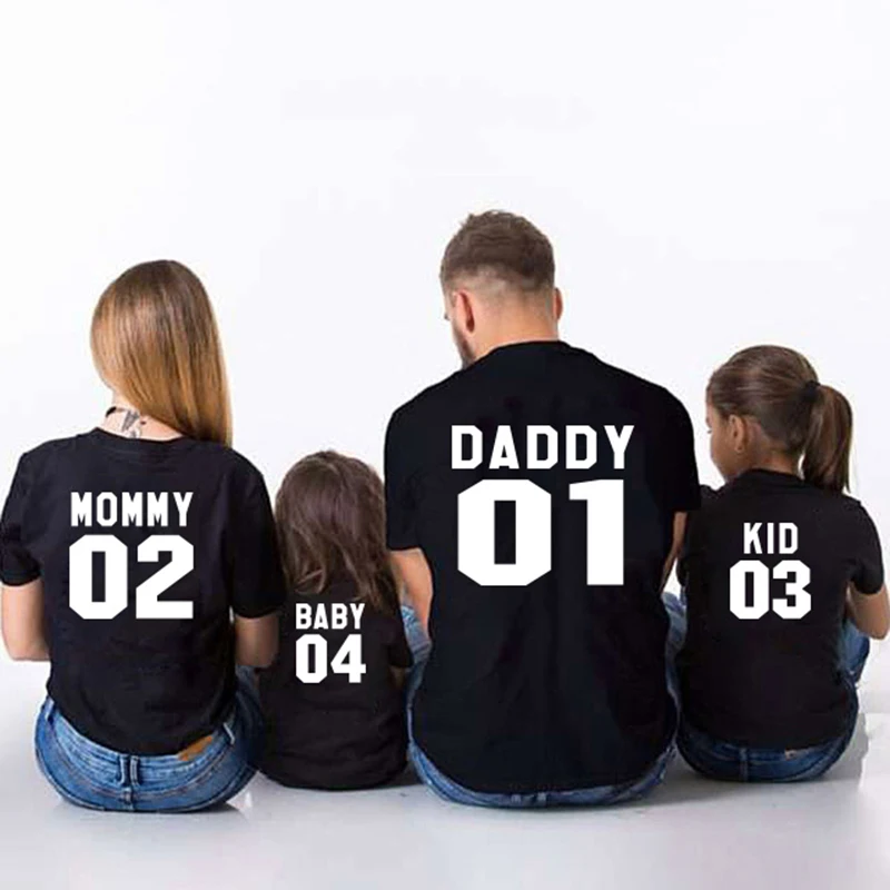 

Family Matching Clothes T-shirt Cotton DADDY KID BABY T shirts Mommy and Daughter Outfit father Mother Son Girl Boys Clothes