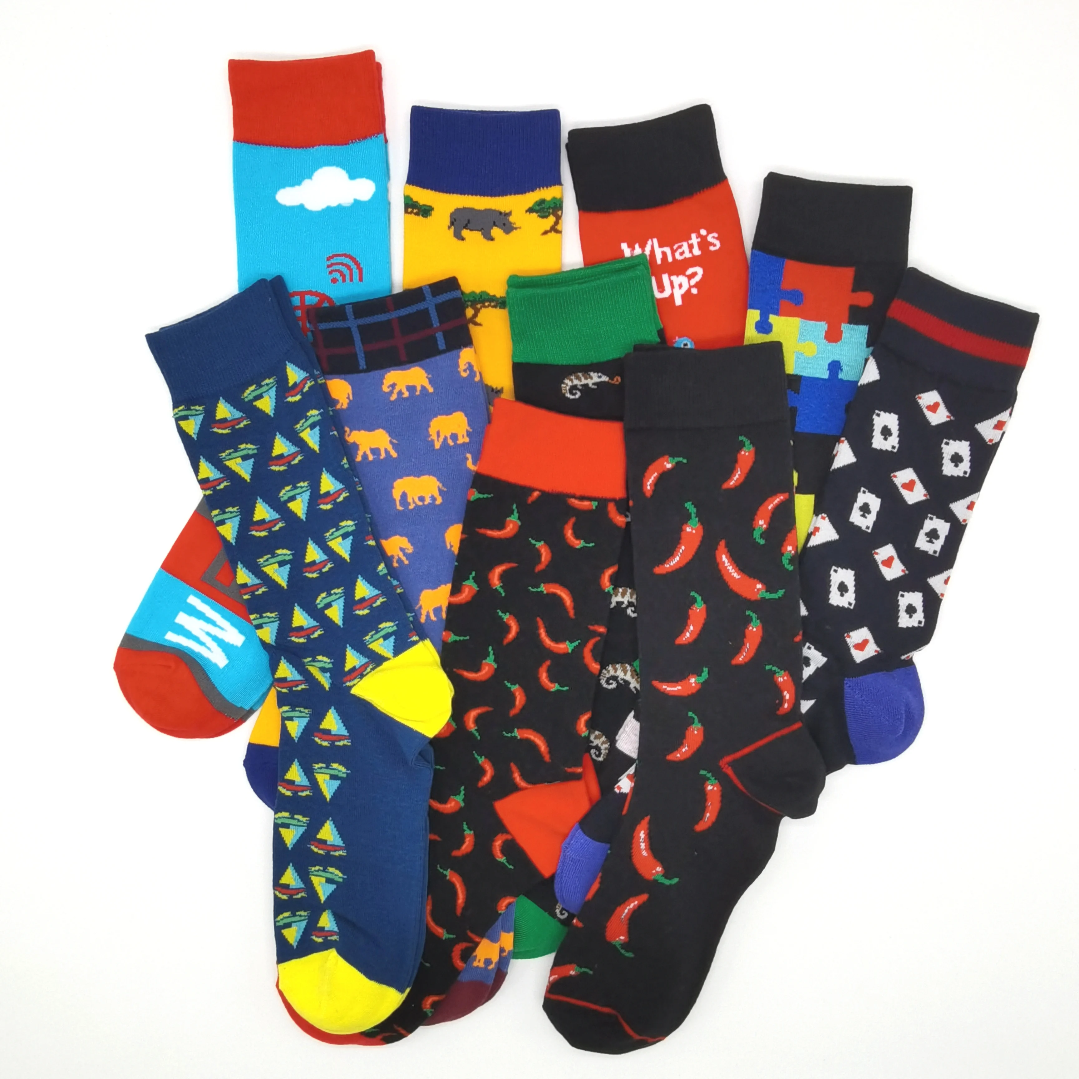 10 Pairs/Pack Men's Fun Dress Socks Colorful Funny Novelty Casual Cotton Fashion Style Design Skateboard Sock Unisex