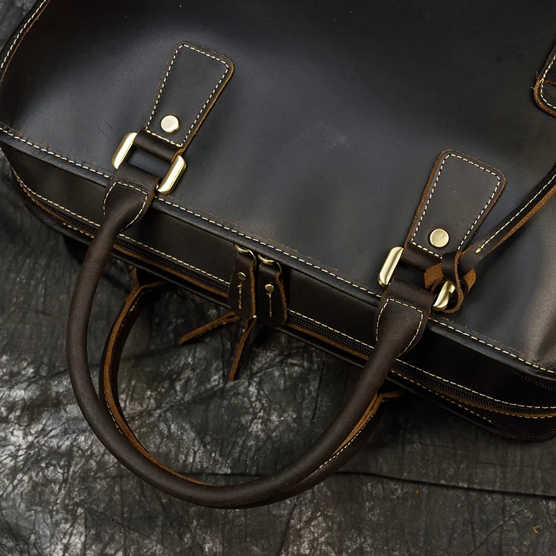 Newsbirds Mens Leather Handbag 15.6 Inch PC Notebook Laptop Briefcase Shoulder Bag 100% Cowhide Man Bag Male Business Bag