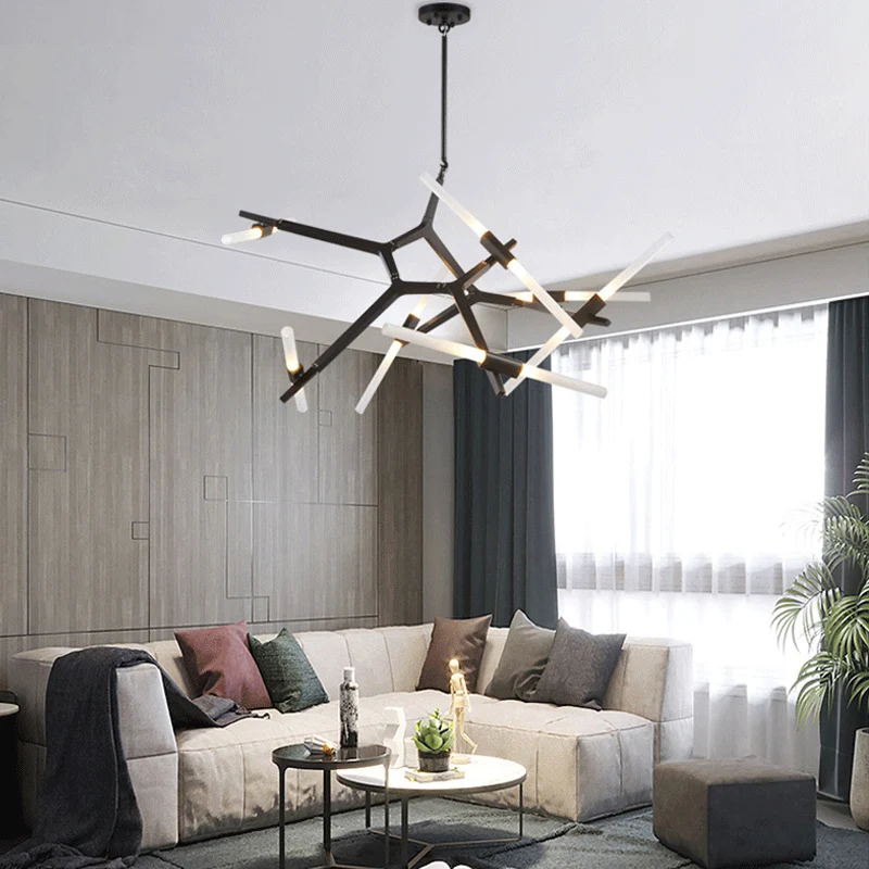 Villa tree branch lamp  Post modern designer Nordic led chandelier tree fork restaurant chandelier villa living room Chandelier image 5