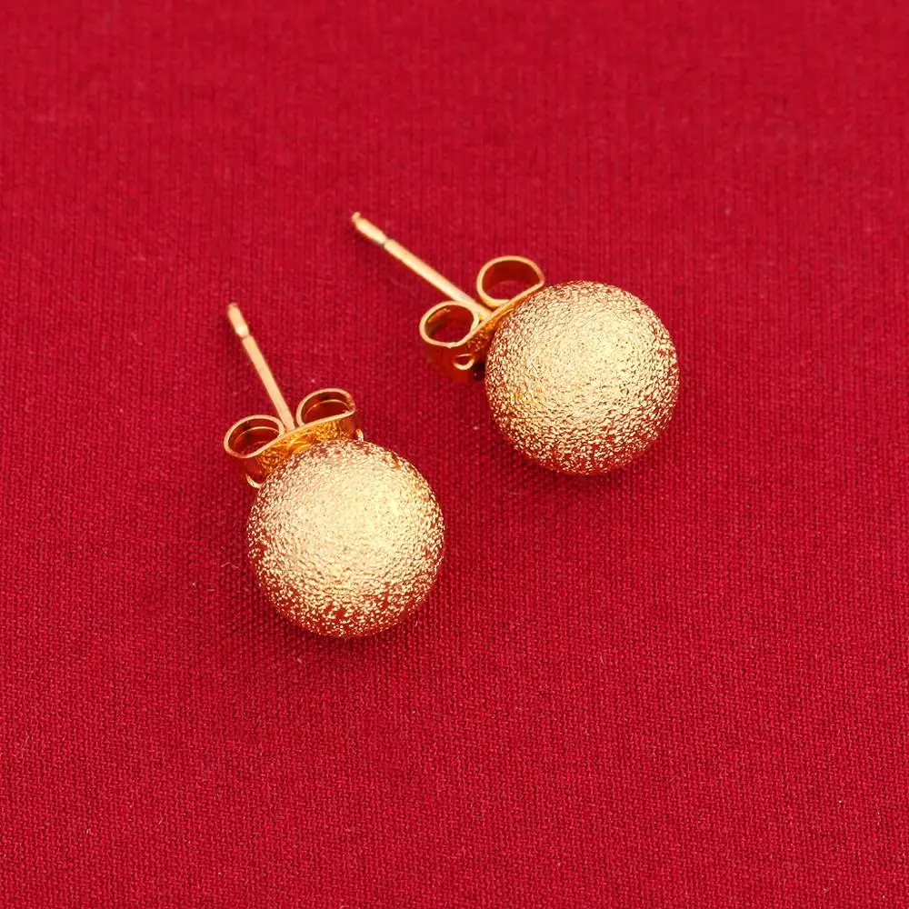 Gold Color Dull Polished Brass Ball Stud Earrings Men Girls Boys Earrings Round Jewelry