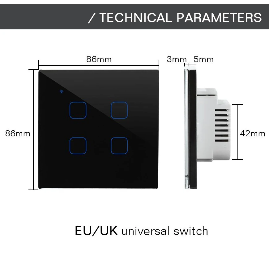 1/2/3/4 Gang 2 Way WiFi Touch Switch AC 100v/220v Wall Light Switch Smart Home Zigbee Wireless Remote Control EU/UK Standard