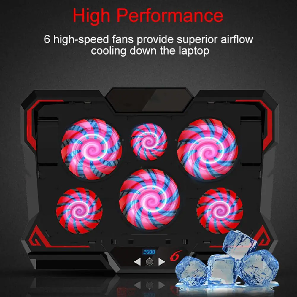 Gaming Laptop Cooler Six Fan Led Screen Two USB Port Laptop Cooling Pad Notebook Stand for Laptop for Gamer Home Office