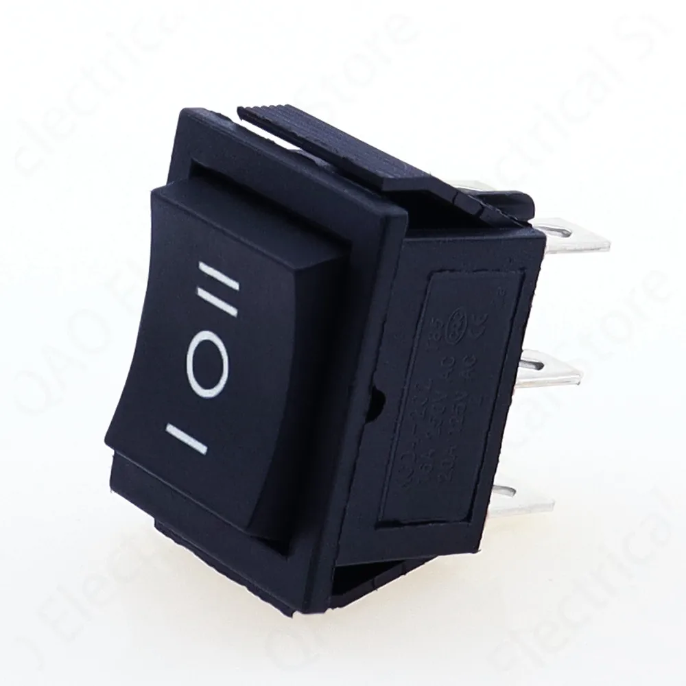 1PCS KCD4 Black Rocker Switch Power Switch ON-OFF-ON 3 Position 6 Pins The arrow is reset 16A 250VAC/ 20A 125VAC