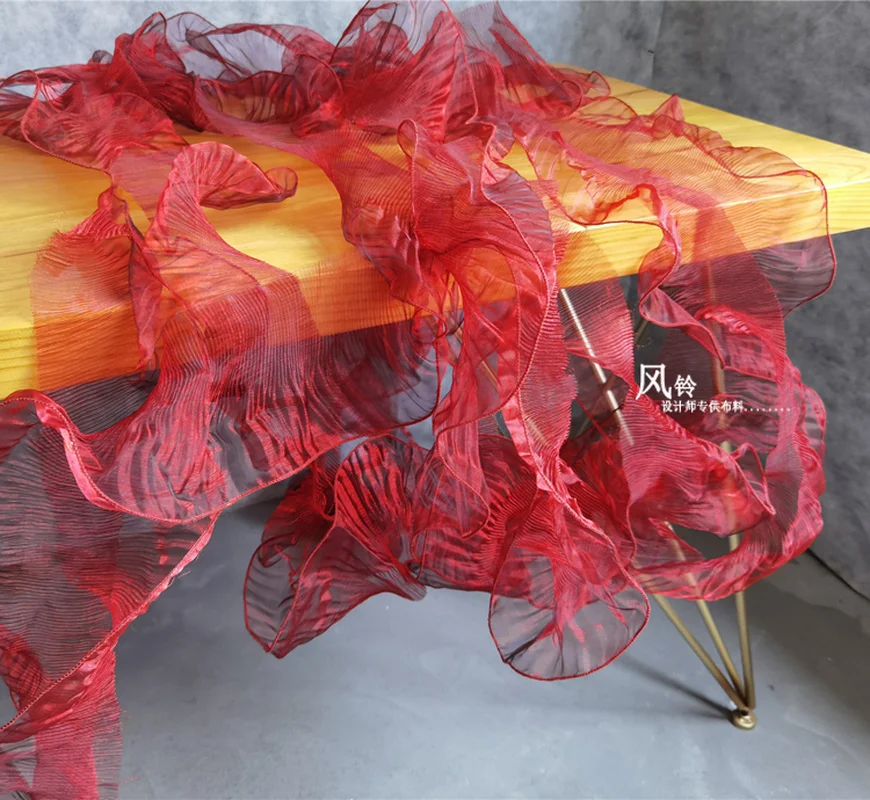 1 Yard Wave Pleated Cloth Lace Trim Fabric Red Organza DIY Decor Ribbon Collar Skirt Wedding Dress Designer Accessories