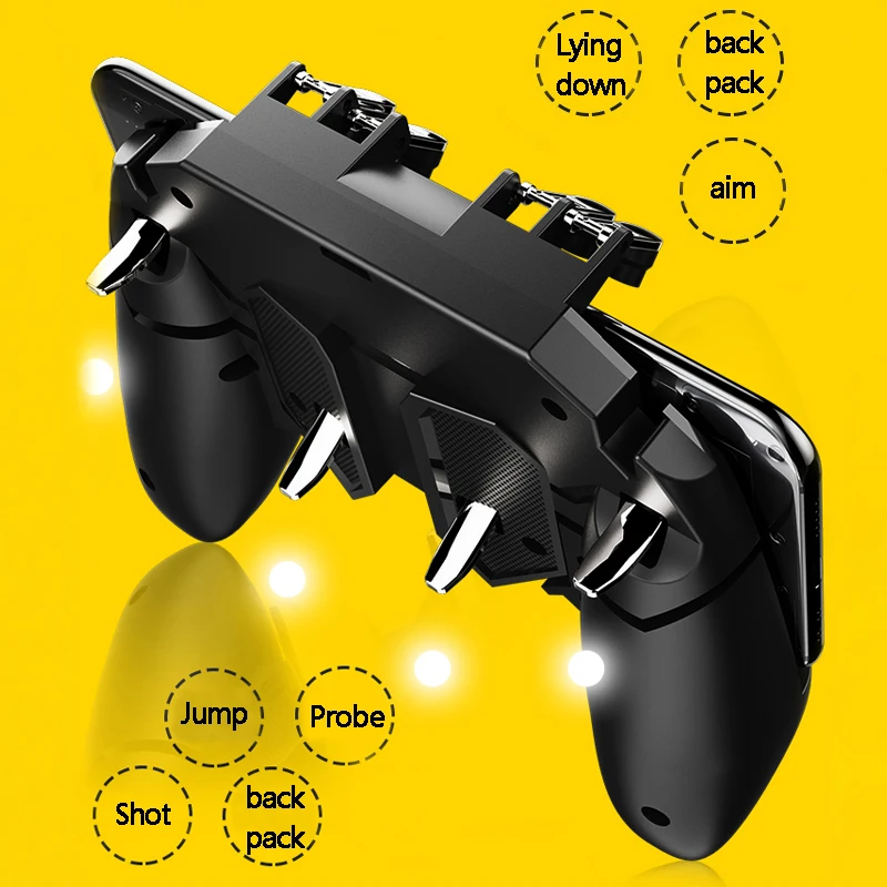 PUBG-AK66 Six Finger Gamepad Controller, Metal Trigger, Joystick Control, Pubg para IOS, Android Mobile Phone Game Pad