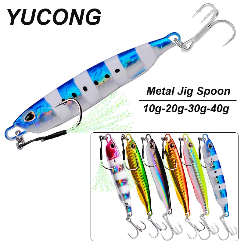 YUCONG 1PCS Metal Casting Jig Spoon 10-20-30-40g DRAGER Fishing Lure Shore Cast Jigging Bait Trolling Hard Wobblers Sinking cebo