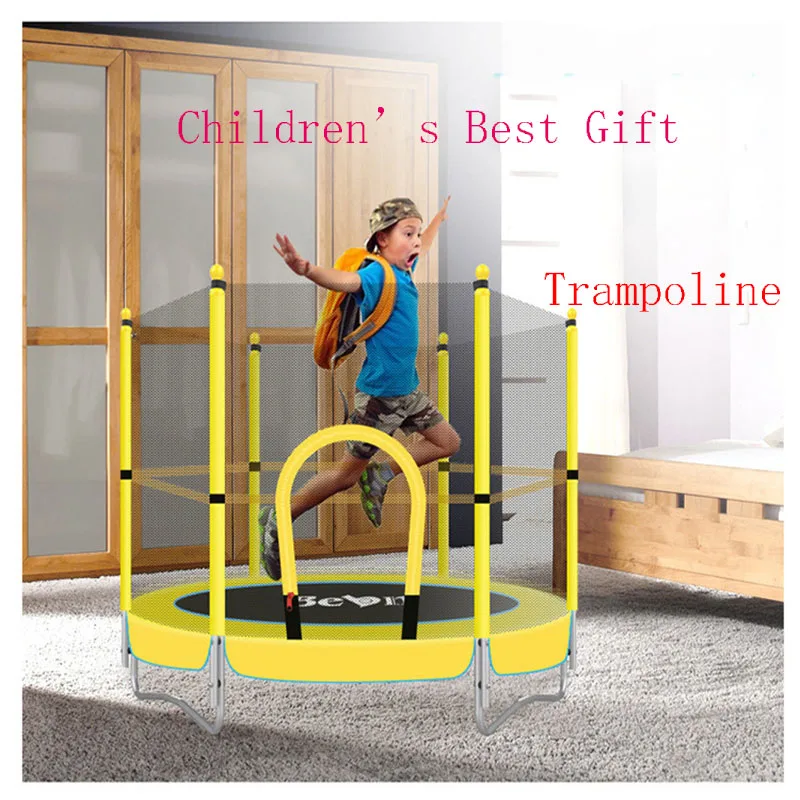 1.5 Meter Round Children\'s Trampoline Reinforced Spring Mute Fitness Trampoline For Kids With Safety Net Household Elastic Bed