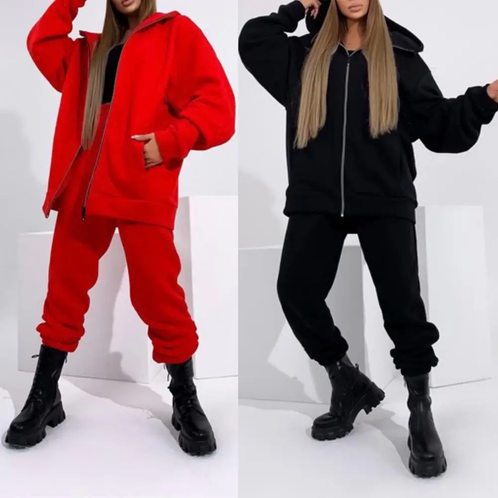 1 Set Tracksuit  Long Sleeve   Sporty Outfit Thick All Match Women Hoodie Suit