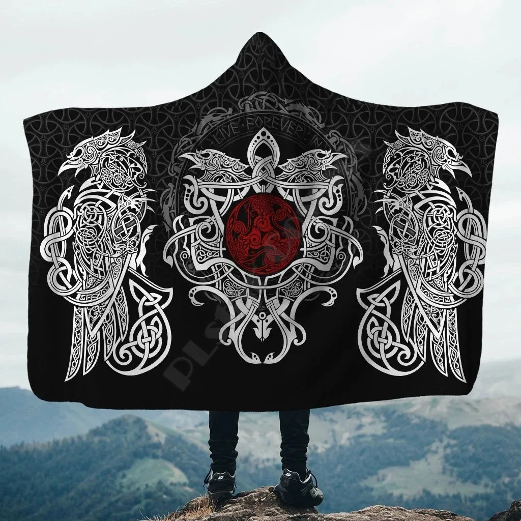 Aztec Quetzalcoatl Skull 3D All Over Printed Hooded Blanket Adult child Sherpa Fleece Wearable Blanket Microfiber Bedding