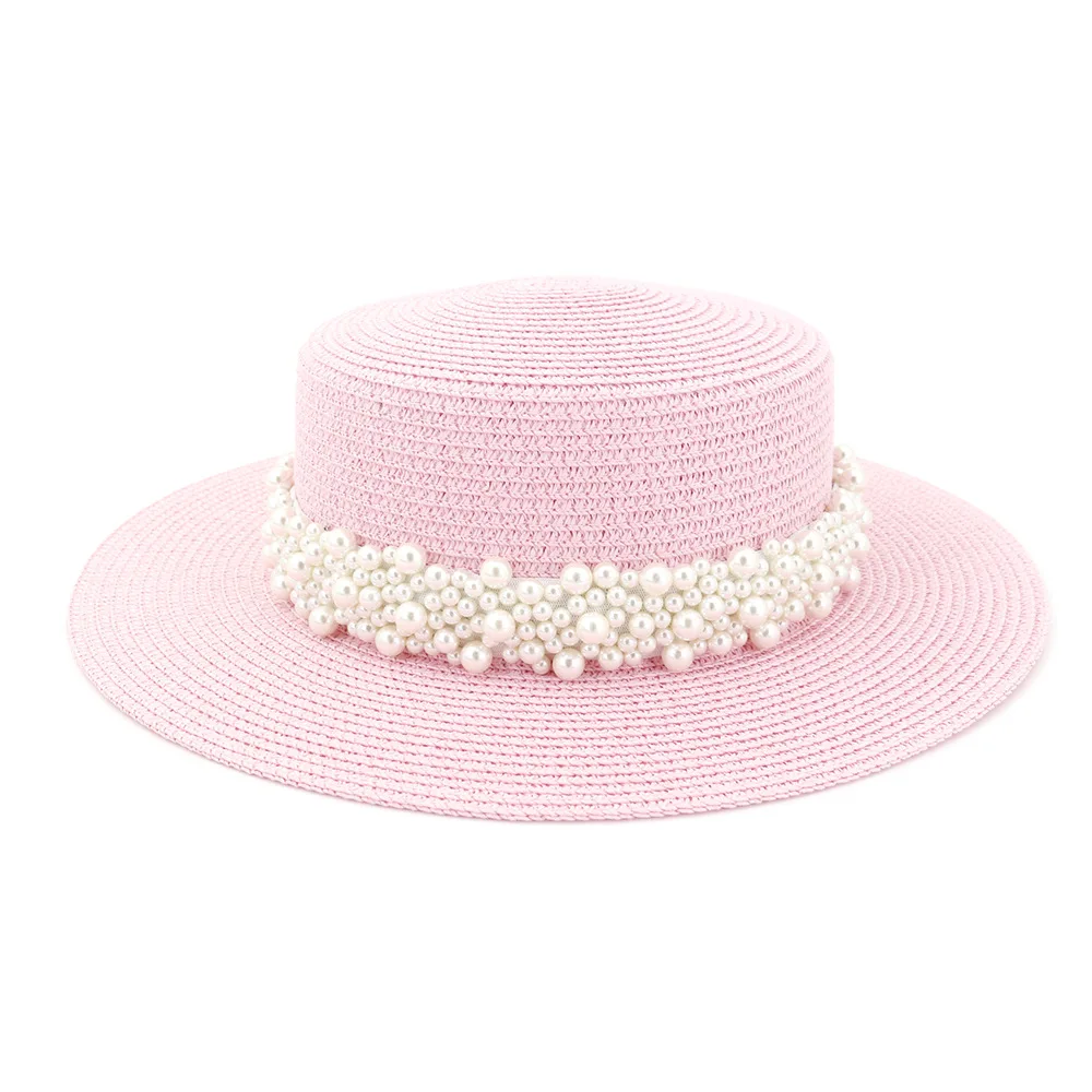 Straw hat pearl big brim women summer outdoor travel beach vacation seaside sun hat sunhat bucket hat 2020