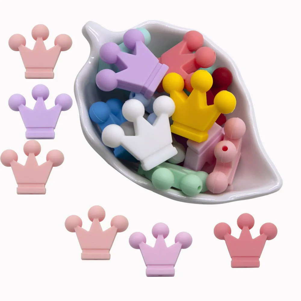 10PCs Mini Crown Teether Nursing Pacifier Beads DIY Accessories Chain BPA Free Chewable Teething Soft Baby Product