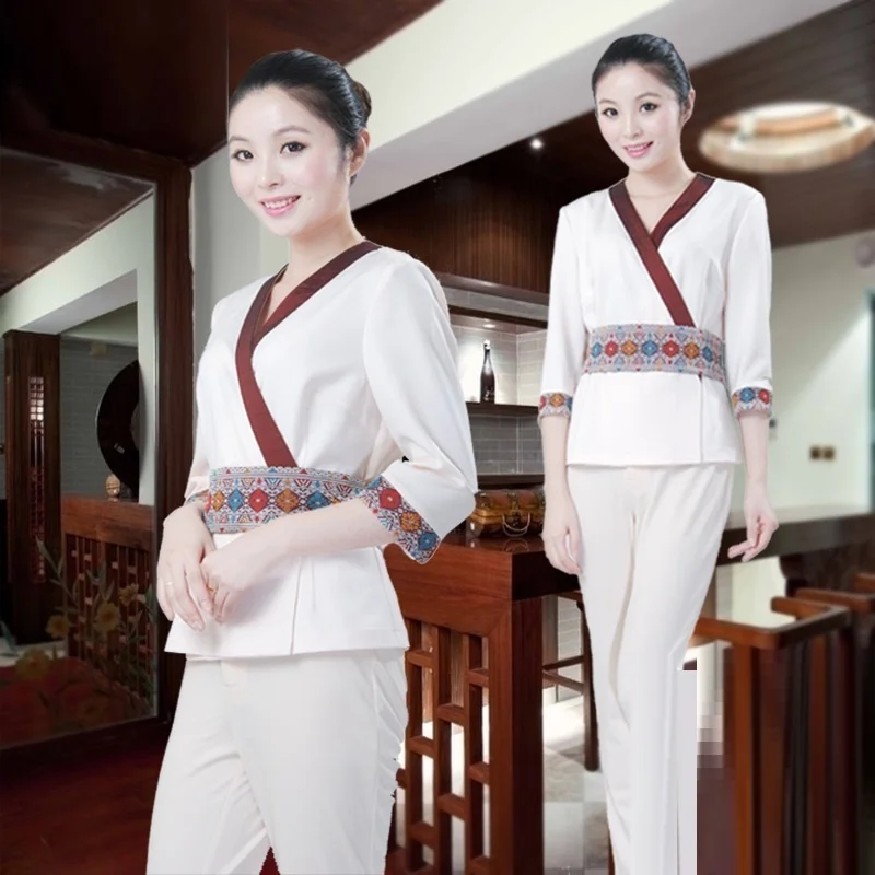 

Spa Uniform For Beauty Salon The Cosmetologist Thai Massage Smocks Work Beauty Uniforms Foot Bath Technician Costume Set DD2620