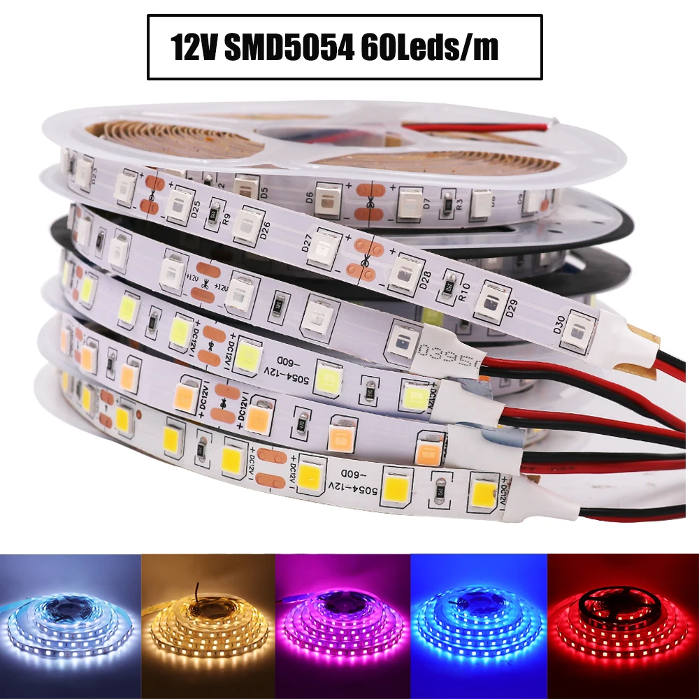 DC12V 5054 LED Strip Light 5M 60led/m 120leds/m Flexible Led Tape Super Bright Rope warm white /Cold white/Blue Upgrade 5050