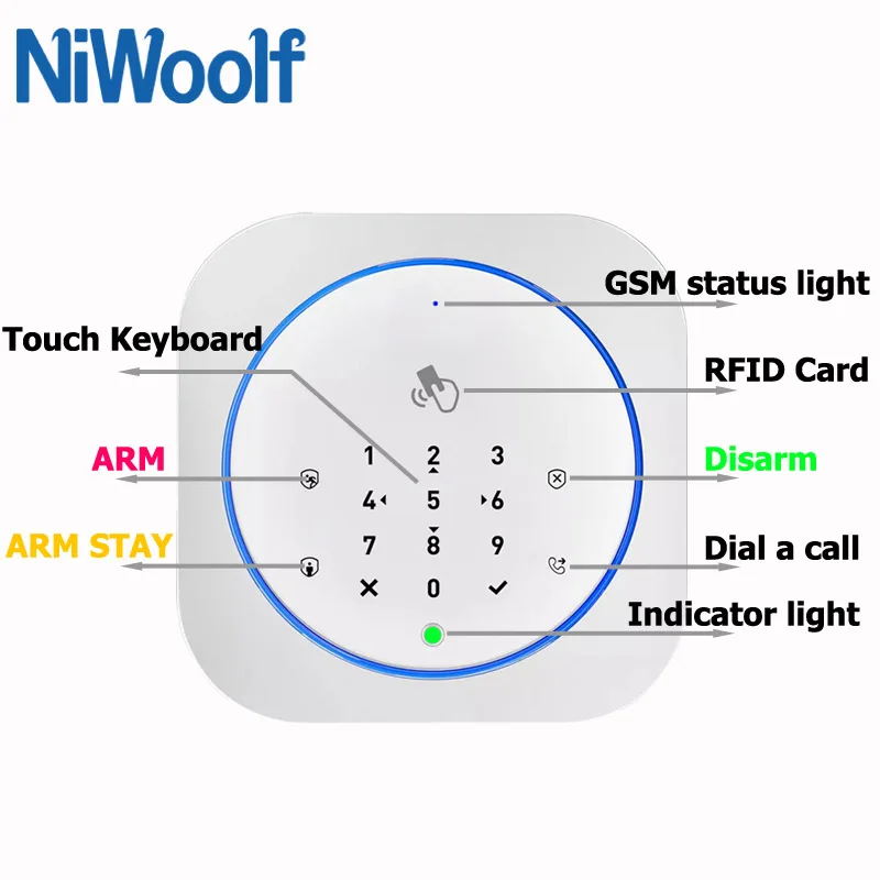 Wireless Home Security GSM Alarm System Intercom Remote Control Autodial 433MHz Detectors IOS Android APP Control Touch Keyboard