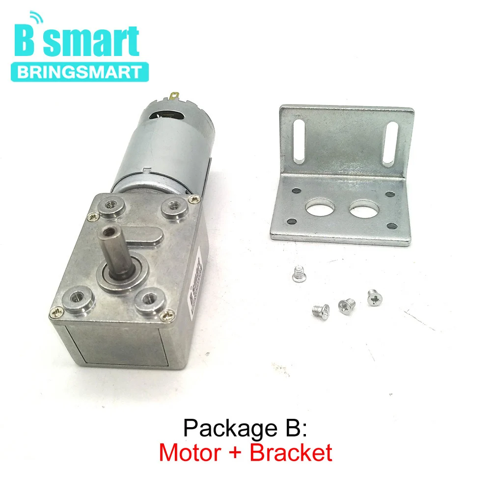 Bringsmart JGY-395 Worm Gear Motor DC 12 Volt Small Reducer Motor 12V Worm Reduction Gearbox Engine Self-locking Geared Motor