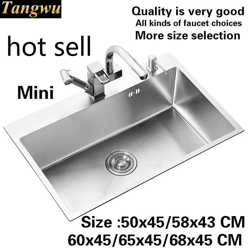 

Free shipping Household standard kitchen manual sink single trough 304 stainless steel hot sell 50x45/58x43/60x45/65x45/68x45 CM