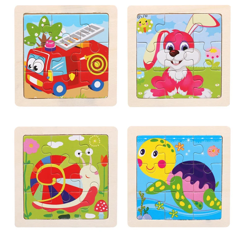 Holzspielzeug 11x11cm Puzzle 3D Puzzle Cartoon Tier Verkehr Holzpuzzle Spiel Montessori Lernspielzeug für Kinder – Detail 9