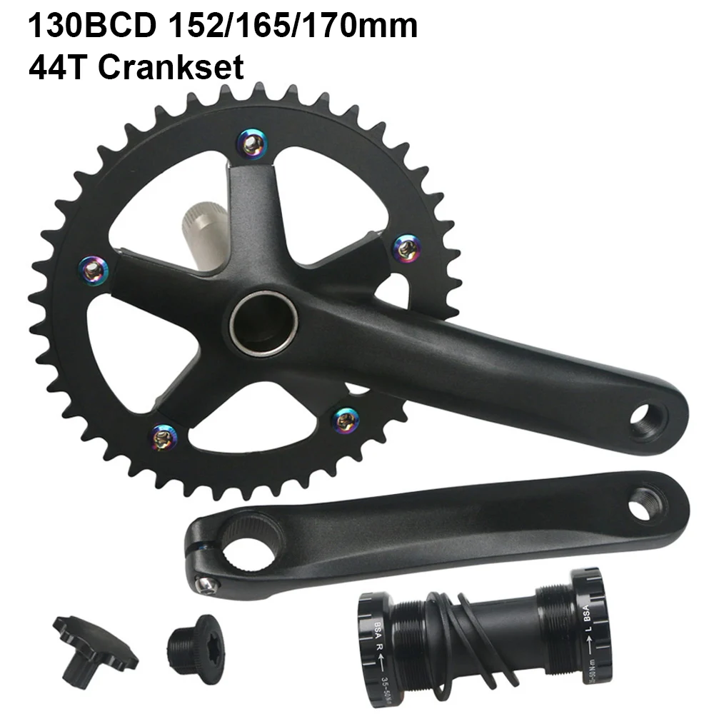 130 BCD Road Bike Crank Arm Folding Bike 130BCD 152/165/170mm Bicycle Crankset Single Speed 44T Chainring and BB Bottom Bracket