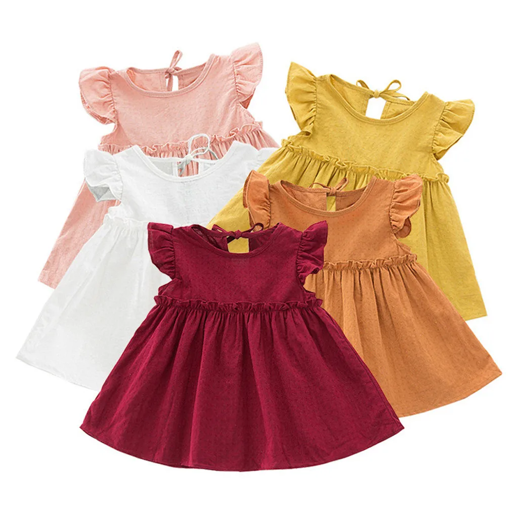 2022New Baby Girl Dresses A-line Dress Toddler Kids Baby Girls Ruffle Solid Linen Elegant Princess Party Dress Clothes 1-6 Years