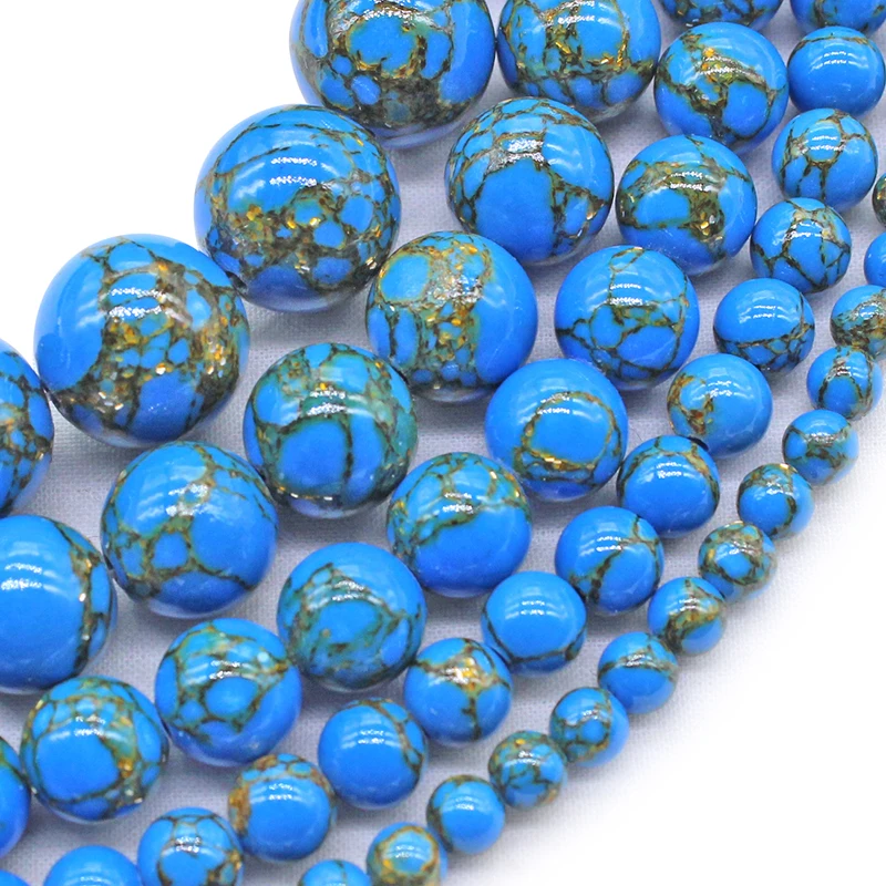 Blue Line Turquoises Stone Natural Round Loose Beads for Jewelry Making DIY Bracelet Necklace 4/6/8/10/12mm 15 Inches view 5