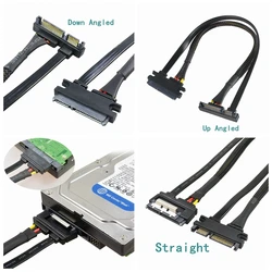 90 degree Up Down Angle SATA 22 Pin Male To Female Sata Extension Cable SATA 3 III 6Gb/s 22 Pin M/F 7+15 Pin SATA Data HDD Power