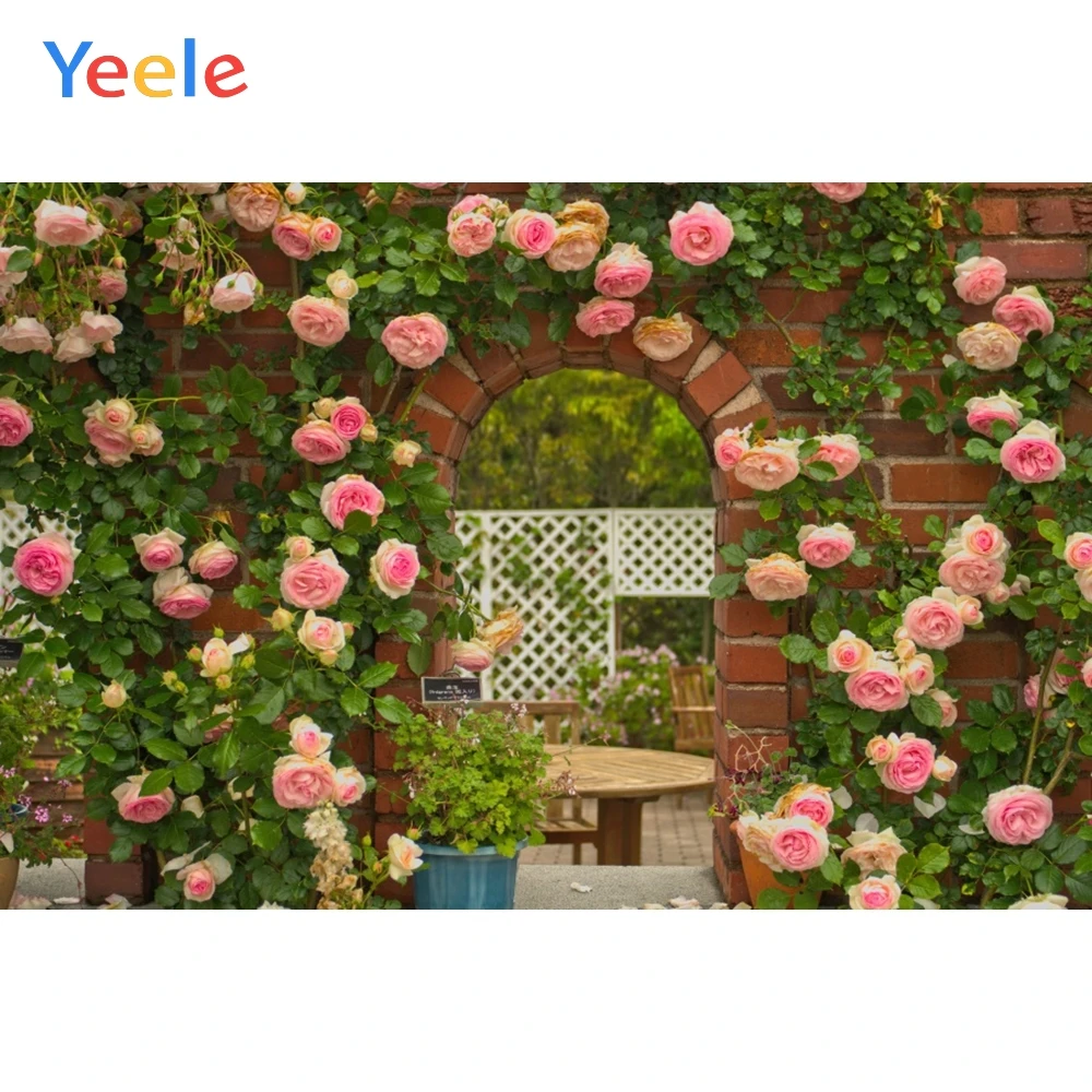 Yeele Spring Yard Arch Door Brick Wall Cane Vine Flowers Photophy Backdrops Custome Photographic Backgrounds For Photo Studio