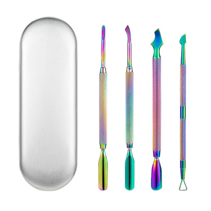 

4 Pcs/Set Double-head Stainless Steel Nail Cuticle Pusher Tweezer Nail Art Files Polish Remove Manicure Care Groove Clean Tools