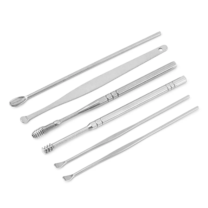 

6PCS/Set Ear Cleaner Tool Ear Wax Pickers Stainless Steel Earpick Wax Remover Spoon Soft Spiral Ear Curette Health Care