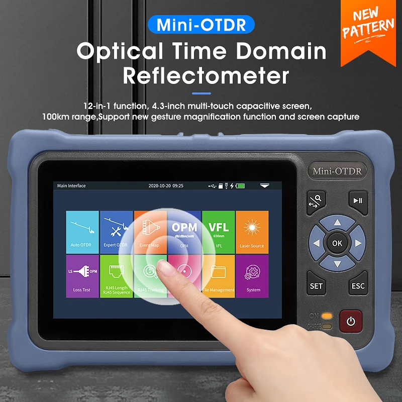 Multifunction 100KM Mini OTDR 1310/1550nm 26/24dB Optical Time Domain Reflectometer  VFL OLS OPM Event Map Ethernet Cable Tester