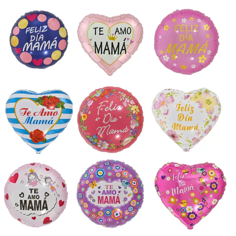 20pcs 18inch Heart Shape Spanish Happy Mother‘s Day Foil Helium Balloons Te Amo MAMA Mom Birthday Party Decorations Gifts Globos