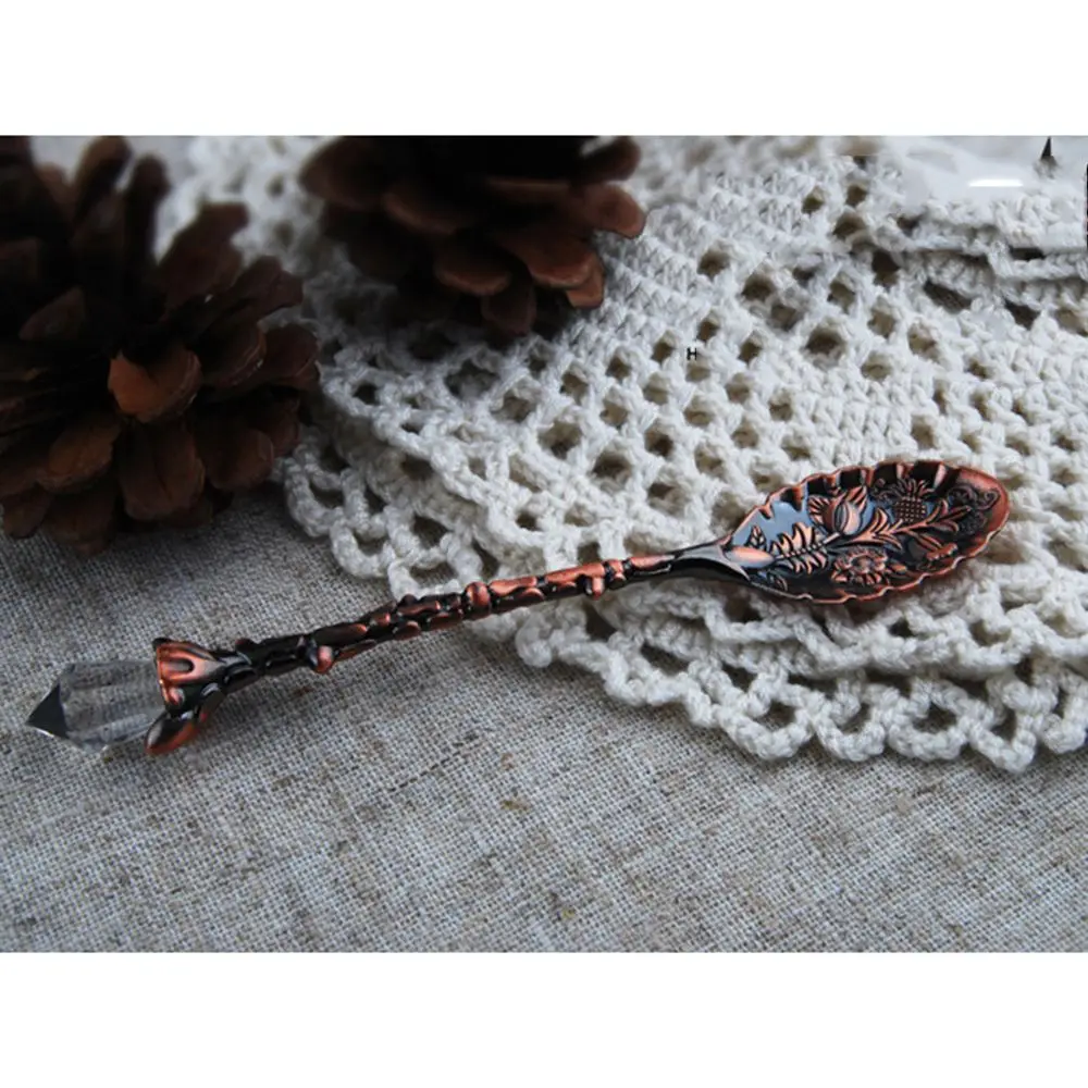 1PC Vintage Carved Flower Crystal Coffee Teaspoon 4 Colors Milk Spoon Ice Cream Tea Sugar Stirring  Cake Spoon Kitchen Accessory