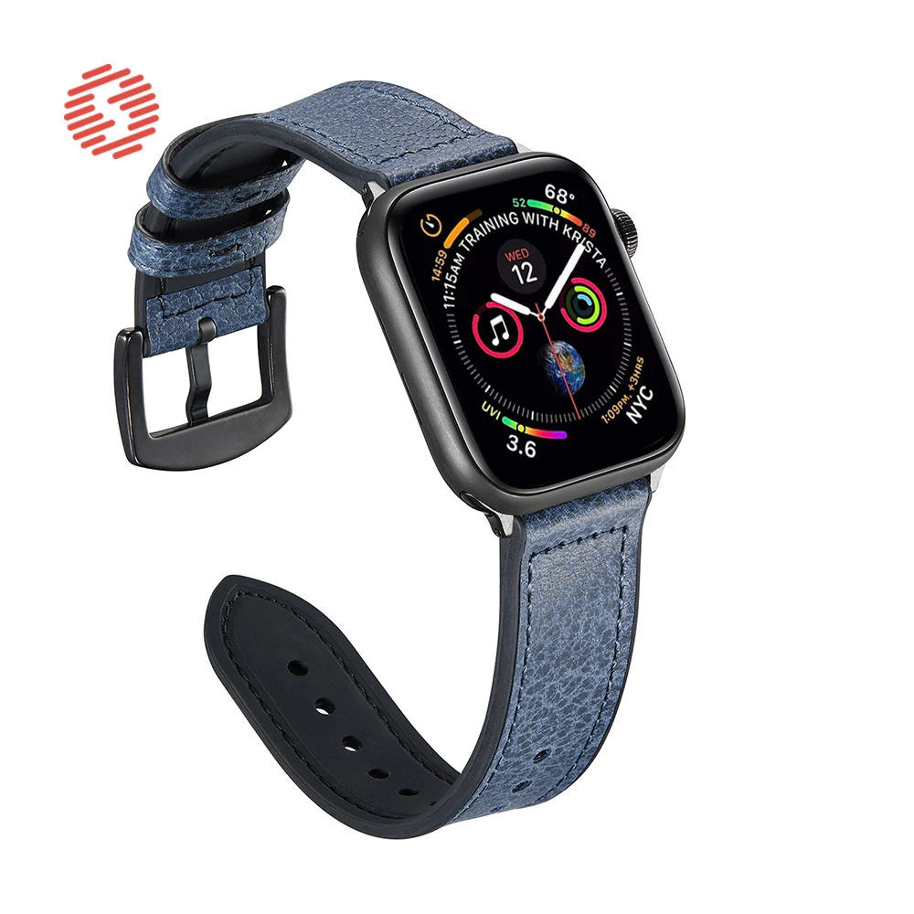 ShengOne แฟชั่นลิ้นจี่รูปแบบหนังรวมซิลิโคนอ่อนสำหรับ Apple Watch Series 3 4 5 6 SE 40มม.44มม.