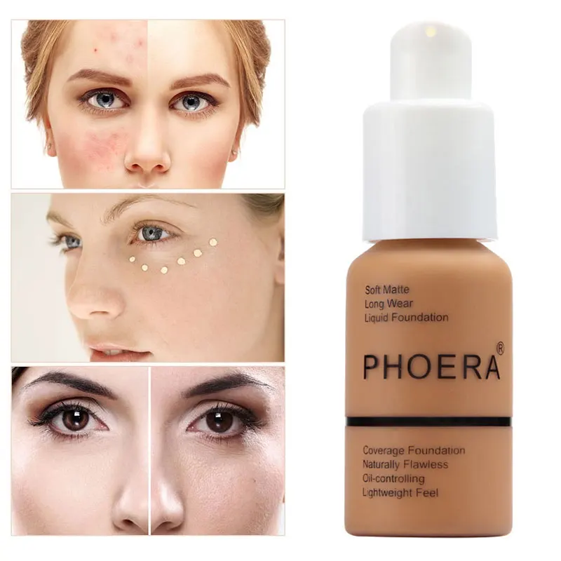 PHOERA 10PCS Face Liquid Foundation Set Matte Foundation Base Face Concealer Oil-control Cosmetic Dropshipping Makeup TSLM1