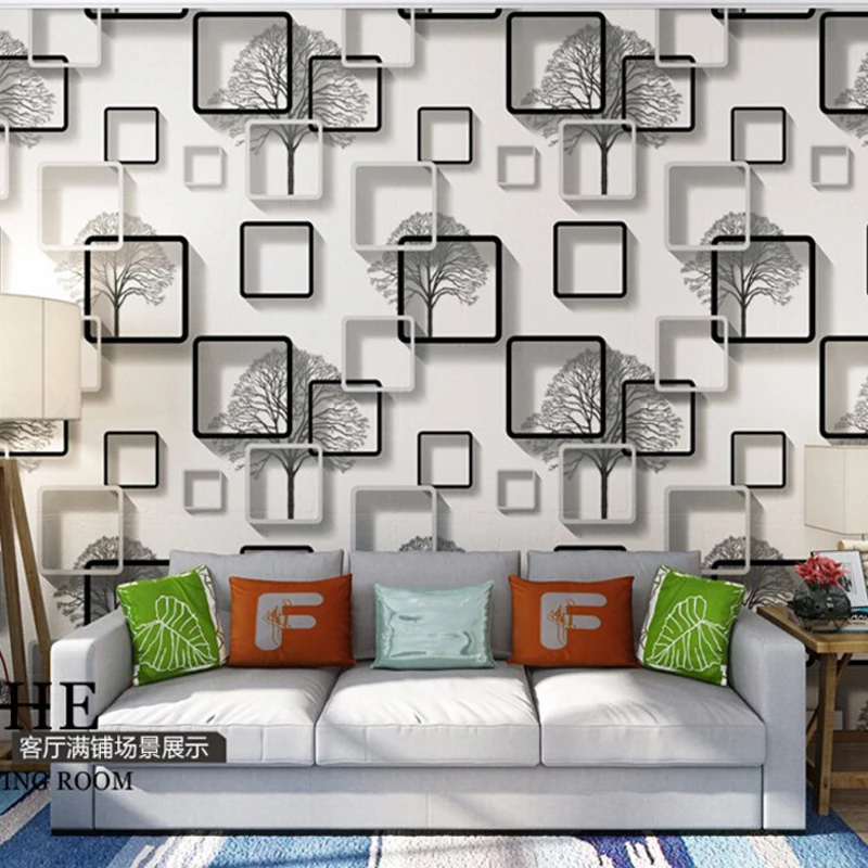 

wellyuModern PVC mural For Living Room Bedroom TV Background Home Decoration Squares Pattern Wall Paper Roll Resturant Shop