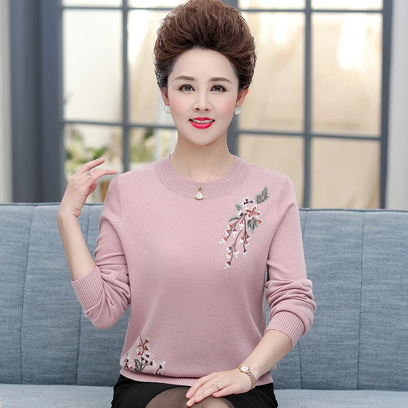 Women Cashmere Floral Sweater Autumn Winter Elegant Female Embroidery Sweaters O-Neck Flowers Wool Blouse Pullovers