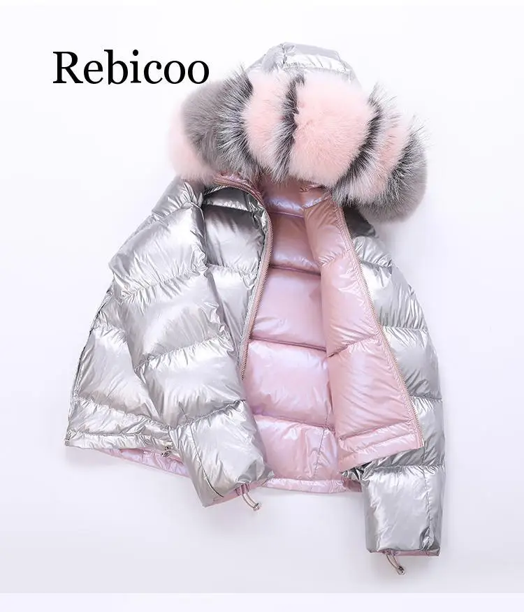 

new bright face winter down jacket female short double-sided fashion fake fur collar coat winter down coat women outerwear